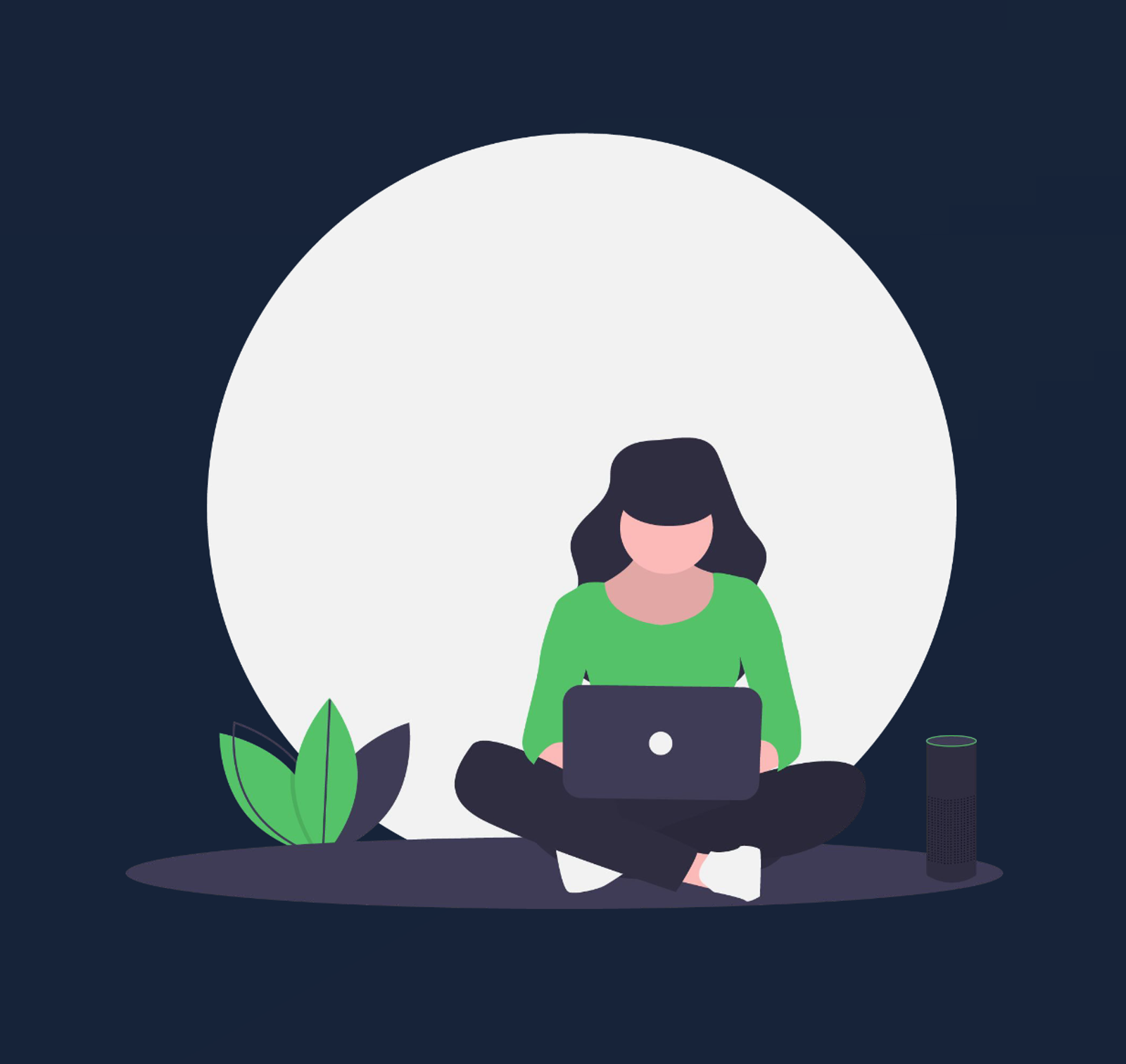 Shelly illustration cross legged on the with a laptop