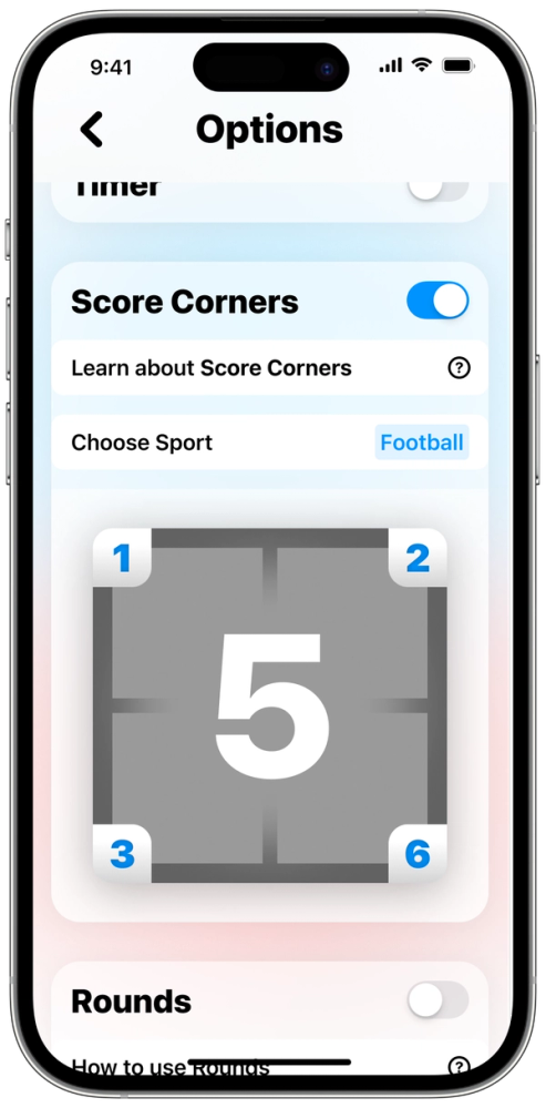 Configure score corners in the game's settings