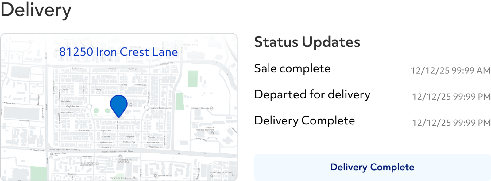 Pickups and Deliveries are shown on a map to indicate the spatial nature of the information.