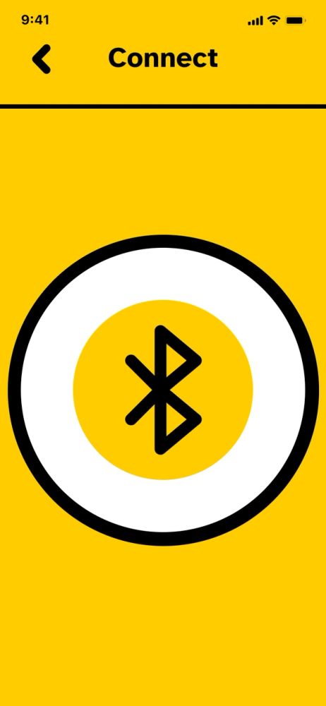 Big bold colors guide the user to pair their cane with the app