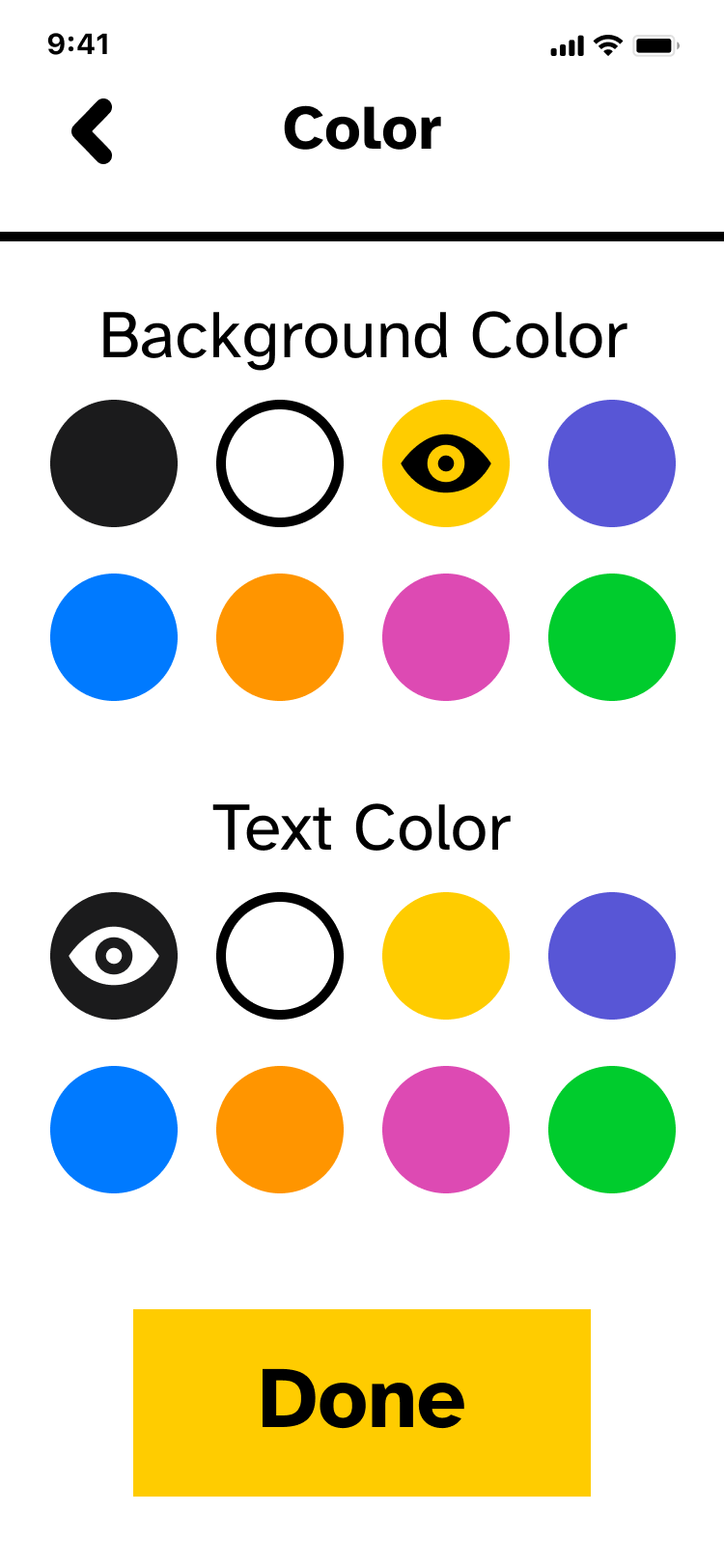 We found most users had strong preferences for fore- and background colors, so we set those during onboarding.