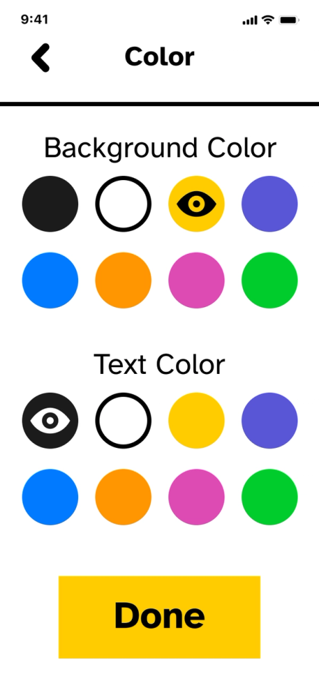 We found most users had strong preferences for fore- and background colors, so we set those during onboarding.