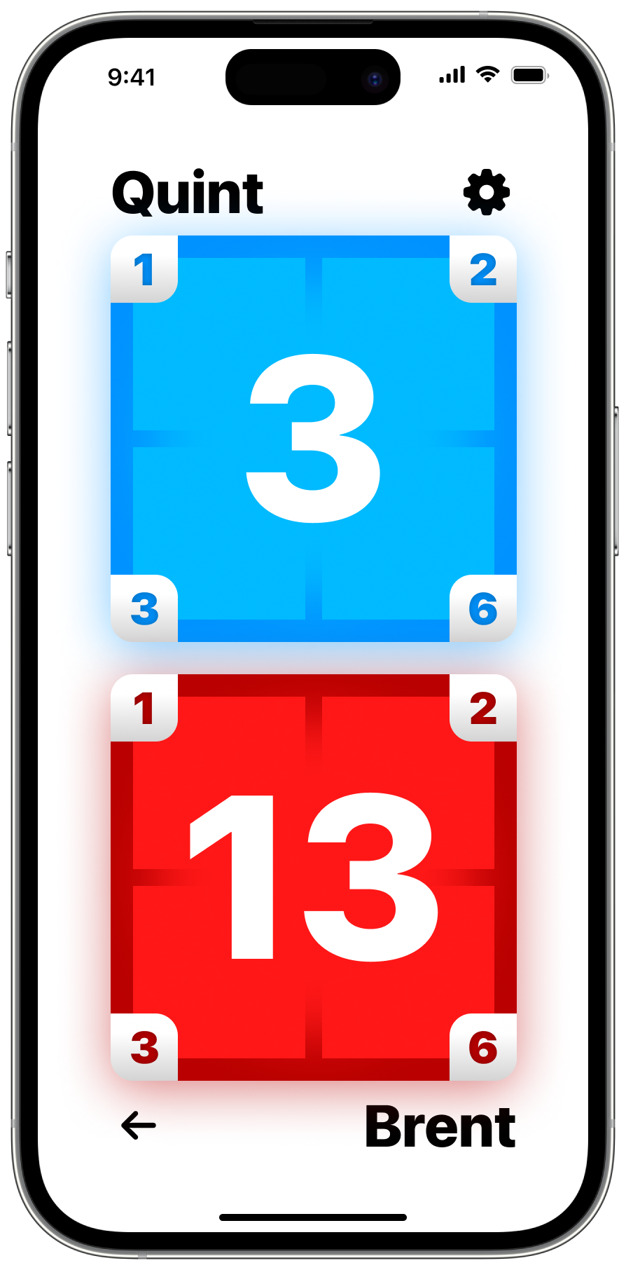 What score corners look like in a game. Tap a corner to add points.