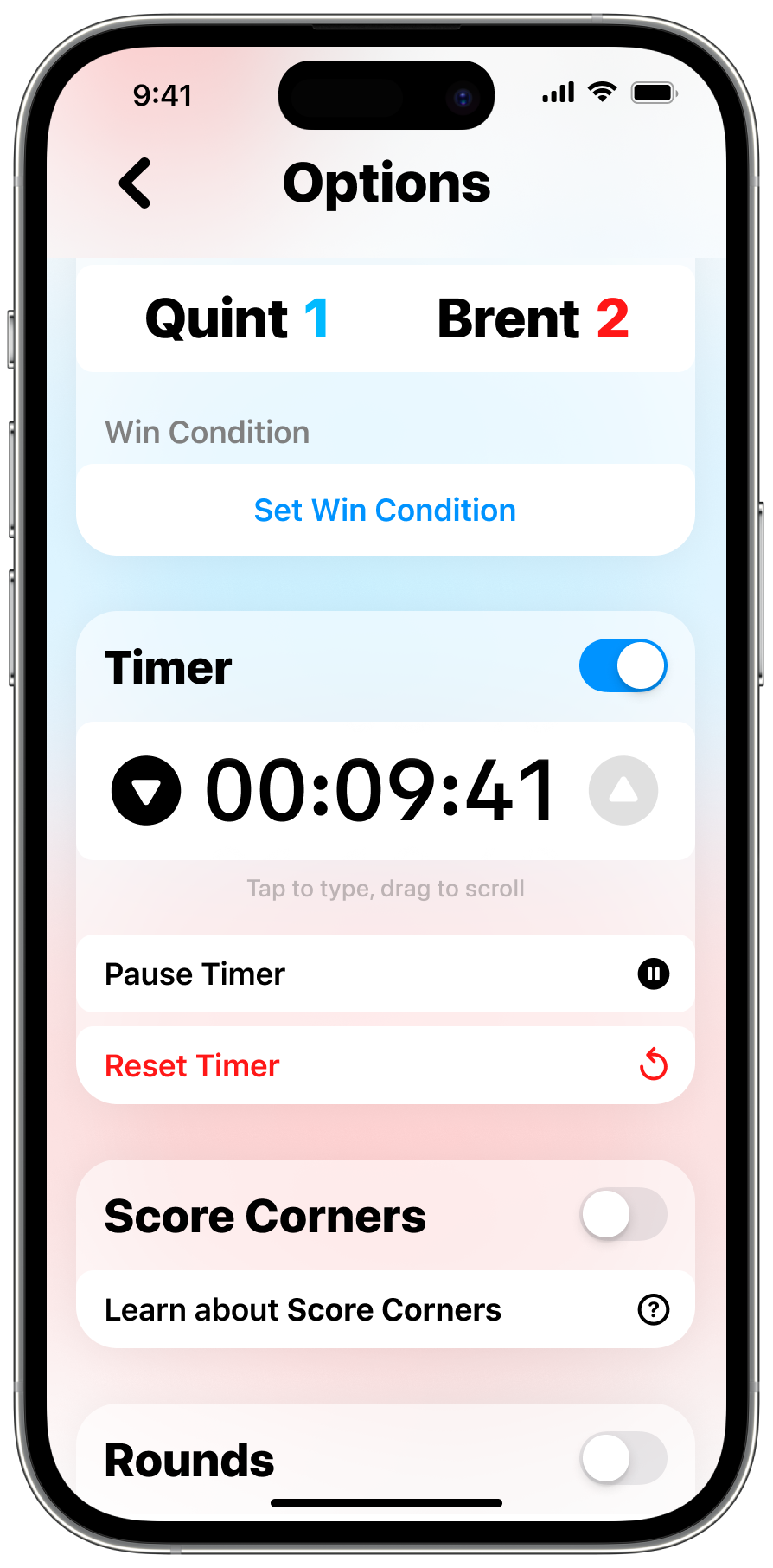 Timer controls in game settings